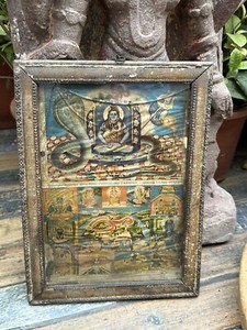 Collectible Old Rare Lithograph Print Of Hindu Gods And Shiva Religious Frame
