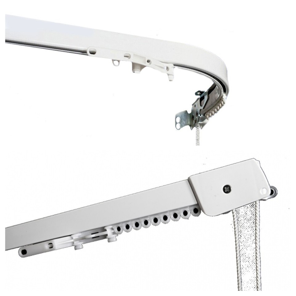 Carril Para Cortinas Barra Riel de Aluminio Blanco Curvado Recto Lineal