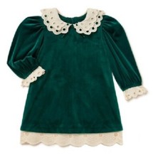 Wonder Nation NEW Baby Girl's Holiday Velour dress size 3-6 M Green/Ivory