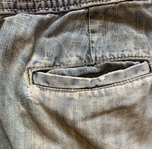 Vintage Lucky Denim Bermuda Shorts Striped Roll Up Light Blue Belt Loop 33 - Picture 12 of 14