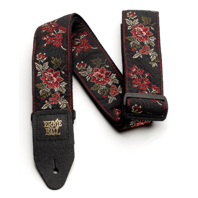 Ernie Ball 4142 2 Zoll klassischer Jacquard-Gitarrengurt mit Lederenden, rote Rose