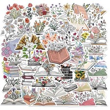 50 cute BOOKS and Flowers Stickers Fun and Cute for laptop water bottle