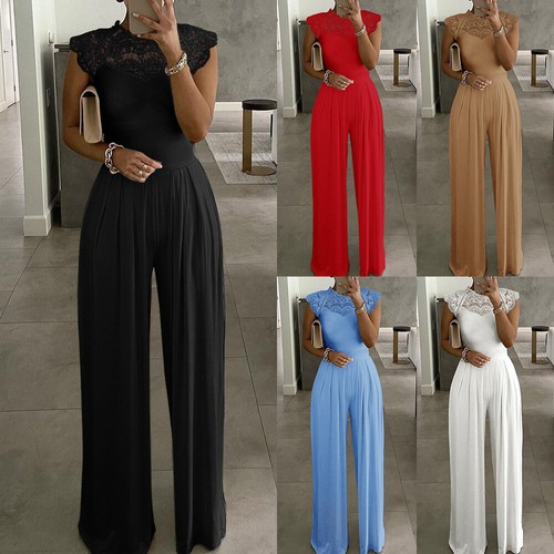 Damen Elegant Jumpsuit Overalls Spitze Hosenanzug Sommer Einteiler Party Romper - Bild 1 von 23