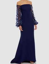 Eliza J Women's Blue Off-The-Shoulder Mesh-Sleeve Gown Dress Size 6