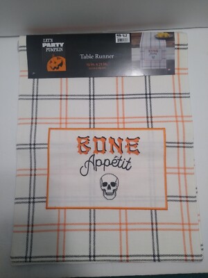 HALLOWEEN TABLE RUNNER Bone Appetit Skull Let s Party Pumpkin NWT 13'' X 72''