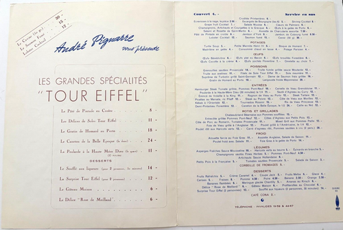 Large Vintage Paris Menu "En Plein Ciel" De La Tour Eiffel w/ Map On Back Cover* - Picture 2 of 3