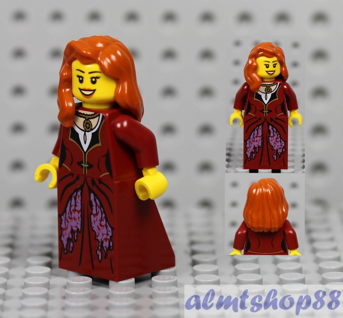 lego minifigure red dress LEGO - Female Minifigure Dark Red Dress & Dark Orange Hair Smile Princess  Castle