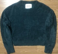 MCGUIRE NYC / LA Designer Fuzzy Nylon Cloud Knit Sweater Forest Green Pullover M