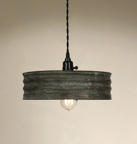 Vintage Rustic Primitive Industrial Sifter Pendant Hanging Light Textured Gray - Picture 1 of 2