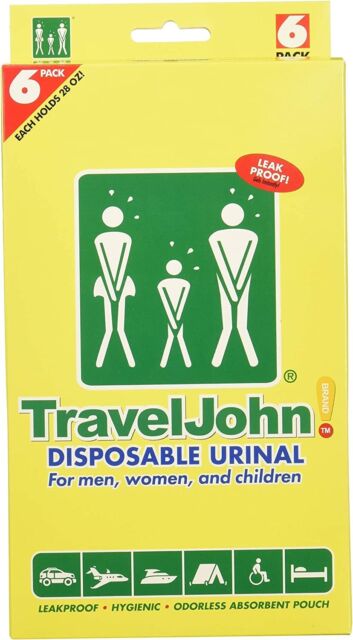 TravelJohn Disposable Urine Bags (6 Pack) - For Men Women & Children - NIB