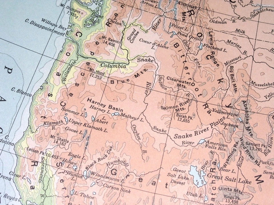 Mapa físico vintage de las montañas rocosas de Estados Unidos de América del Norte 1949 Foto 2 de 4