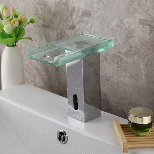 Bathroom LED Touchless Basin Sink Mixer Sensor Faucet Waterfall Glass Spout Taps - Picture 4 of 12