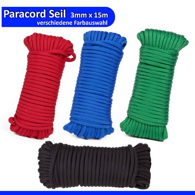 Paracord Campingseil Schnur 15m Survival Outdoor Universal Leine mit Farbauswahl