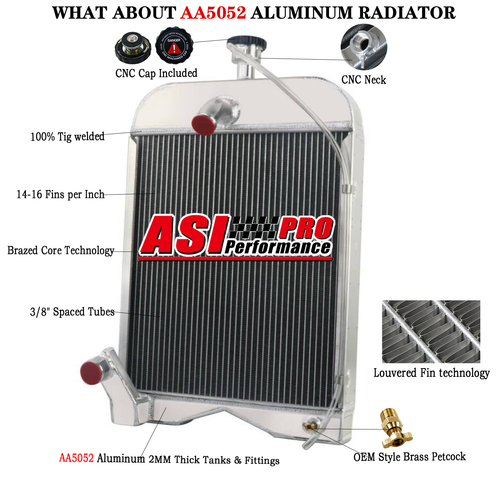 8N8005 3 ROW Aluminum Tractor Radiator Fit Ford 8N 9N 2N Models ...