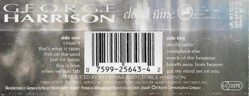 GEORGE HARRISON CLOUD NINE CASSETTE ALBUM BEATLES JEFF LYNNE ERIC CLAPTON ELTON - Picture 4 of 11