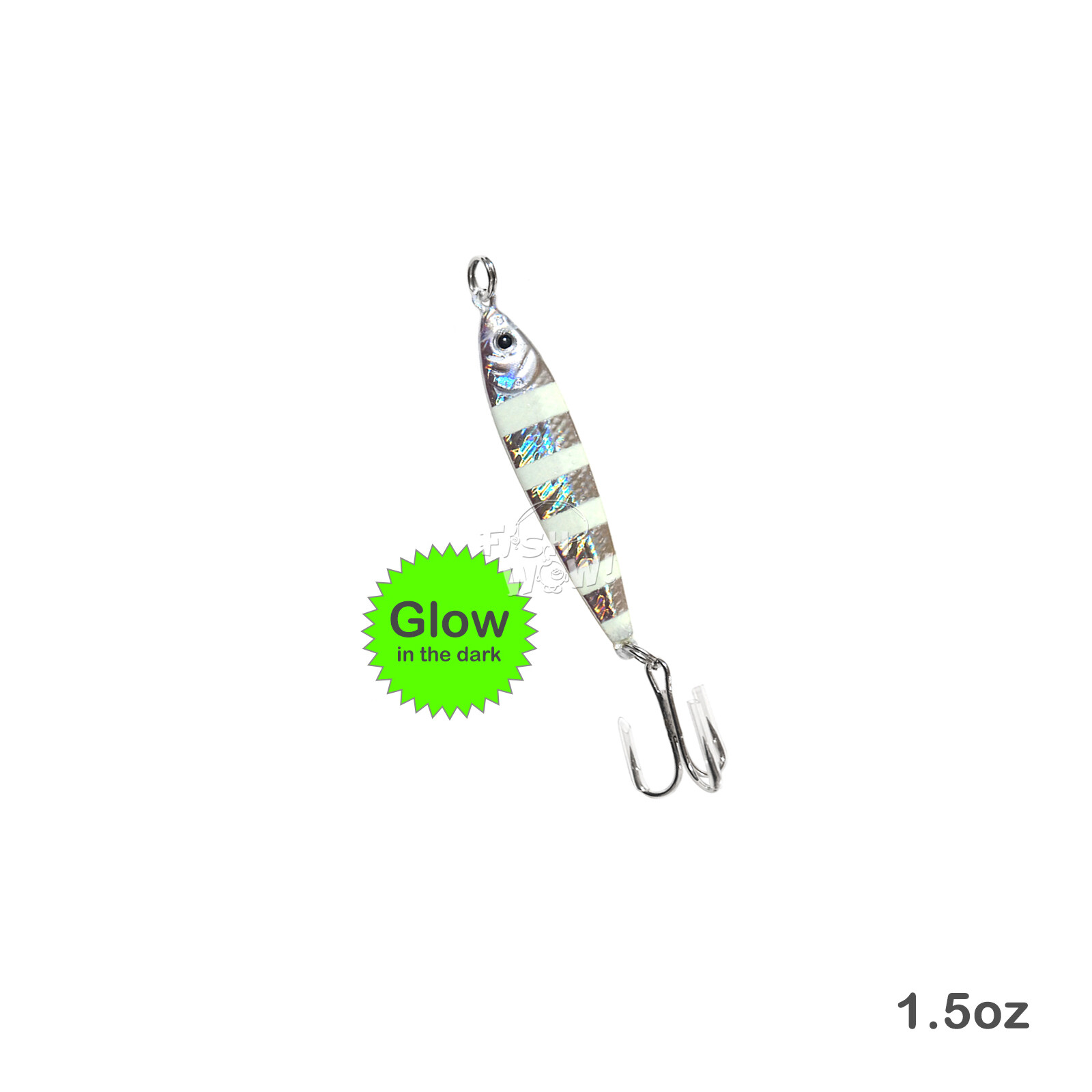 50pcs Fish WOW! 1.5oz Mega Metal Bait Jig luna Lure 3x Treble Hook Glow Silver - Image 8