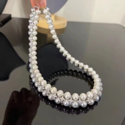 gorgeous two  strands 7-8mm 9-10mm south sea white grey  pearl necklace17.5inch