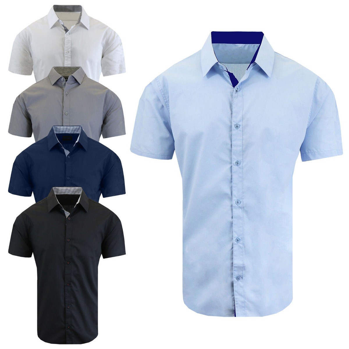 Short Sleeve Dress Shirt Mens Solid Colors Wrinkle Resistant Slim Fit Button Up Short Sleeve Dress Shirt Mens Solid Colors Wrinkle Resistant Slim Fit Button Up