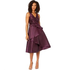 Adrianna Papell Size 4 Purple Mikado Rosette Dress Sleeveless Fit Flare Gown D4