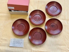 Japanese red lacquerware chataku/urushi coasters, saucers, set of 5, open box