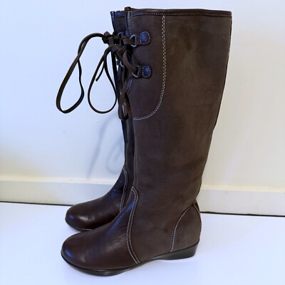 YOU by Crocs Tall Suede Sheepskin Boots Brown Sz  8 Casual Lace Front Winter