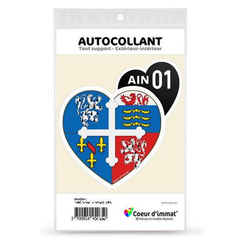 Sticker autocollant Coeur J'aime l'Ain 01 - Blason - Picture 4 of 6