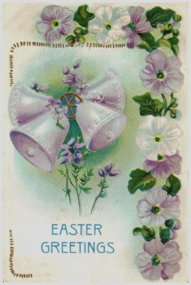 Vintage Victorian Postcard 1912 Easter Greetings - Lavendar Bells & Flowers