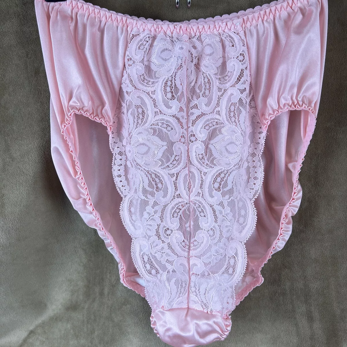 Vintage Olga Sheer Lace HI-CUT Panties #23107 Pink Lacy Nylon/Cotton Undies