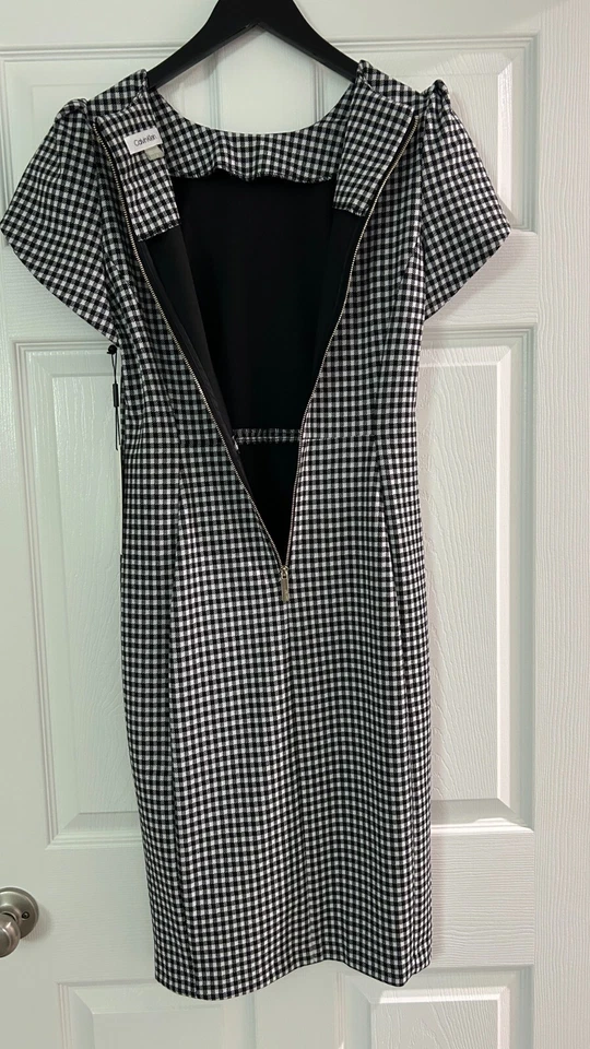 Vestido para mujer CALVIN KLEIN talla 8 abullonado manga corta a cuadros negro/blanco nuevo con etiquetas Foto 3 de 4