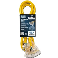 12 Gauge 6ft Heavy Duty Lighted 3 Outlet Extension Cord 6' 12 3 In/Outdoor SJTW