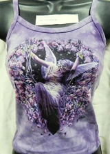 Gatekeeper Fairy with Flowers Hand Dyed Purple Spaghetti Strap Shirt UNWORN