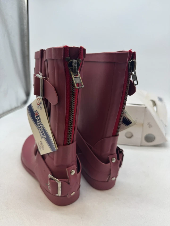 Botas de Lluvia Pajar Slushi Para Mujer Rojo Goma Media Pantorrilla Hebilla Correa Cremallera - 6.5M Foto 3 de 4