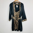 Etonne by Sarah Richards Womens Nightie Gown & Robe Black w/ Animal Print 18/20W