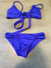 NEW purple blue fron tie   L SPACE    two piece swimsuit bikini size large