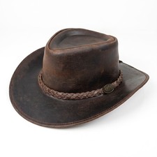 Stellman Brown Cowboy Hat Genuine Leather Western Outback Unisex S-XXL