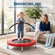 36" Toddler Foldable Trampoline w/Handle Safety Pad for Kids Soft Foam Grip