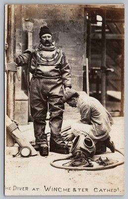 RPPC William Walker The Diver at Winchester Cathedral Postcard