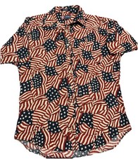 VTG Chaps•Ralph Lauren AOP American Flag ShortSleeve Shirt Mens•L USA Patriotic