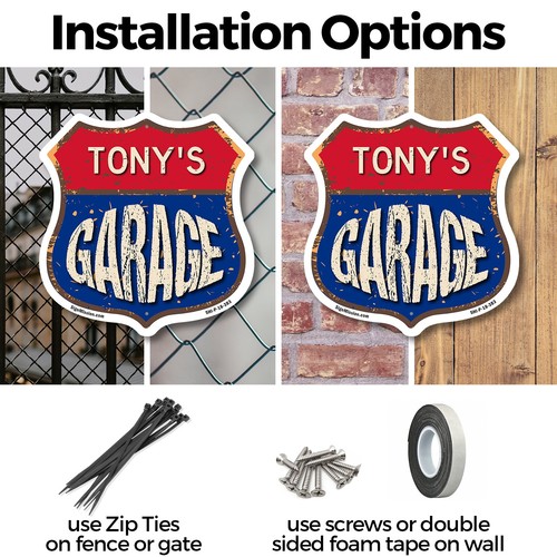 Tony's Garage Shield Shaped Sign Weather Resistant Crafted in the USA - Picture 3 of 41