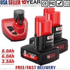 For Milwaukee For M12 8.0Ah Lithium battery 12V 48-11-2460 48-11-2440 Charger