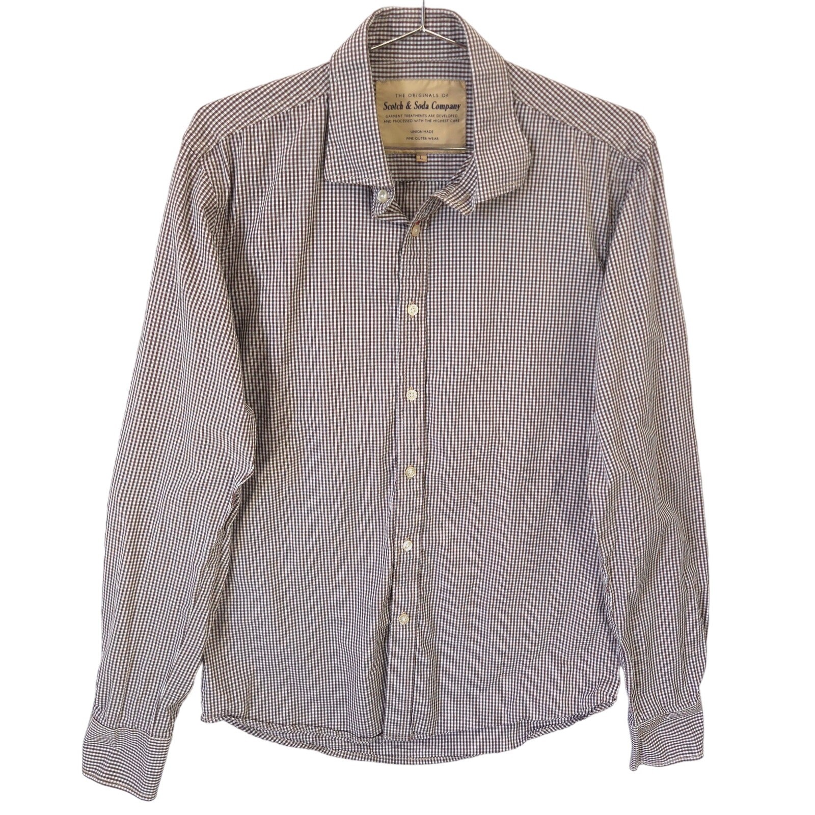 Scotch & Soda Shirt Mens L Brown Gingham Check Button Up Long Sleeve Prep Casual