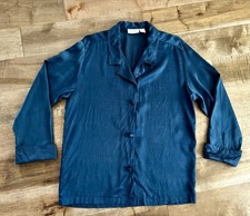 Vintage VICTORIA  S SECRET Gold Label Navy 100 Silk Collared Pajama Top Size L