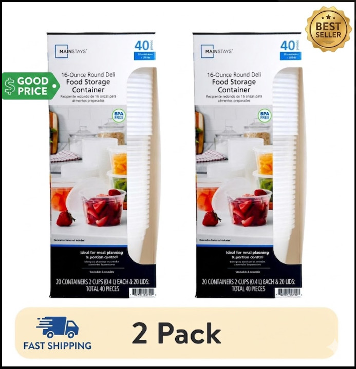 Paquete de 2 contenedores de plástico de 40 piezas de 16 oz para preparación y almacenamiento de comidas