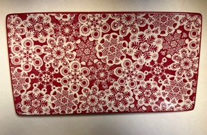 NEW W TAGS HALLMARK RED LACY SNOWFLAKE DISH TRAY CHRISTMAS 10" OBLONG PLATE