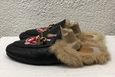Gucci Princetown Loafer Black Leather Rose Embroidered Horsebit EU 37 US 7 L201