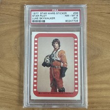 1977 Topps Star Pilot Luke Skywalker Star Wars Sticker #36 PSA 8 (ST)