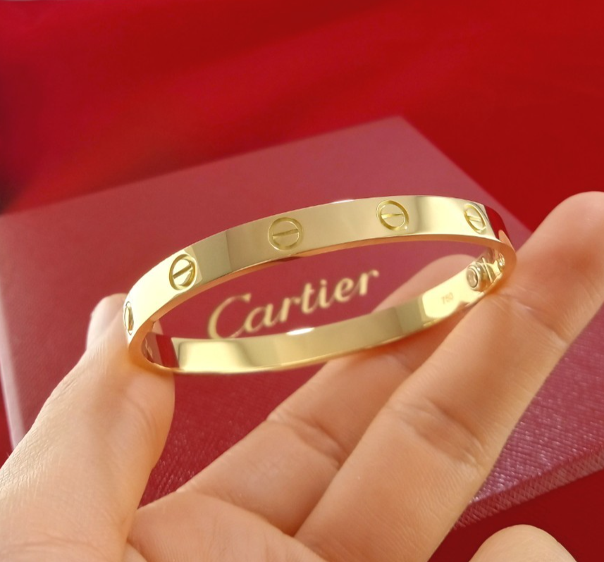 CARTIER LOVE BRACELET CLASSIC 18K YG NEW VERSION SIZE 18 W/ BOX