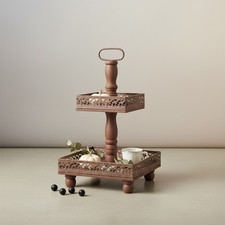 Etagere 2 Stöckig Braun XXL Obstschale Servierplatte Etagen Metall Standetagere