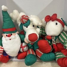 3- VTG 1990 s Puffalump Christmas Plush Santa, Reindeer, and Mouse
