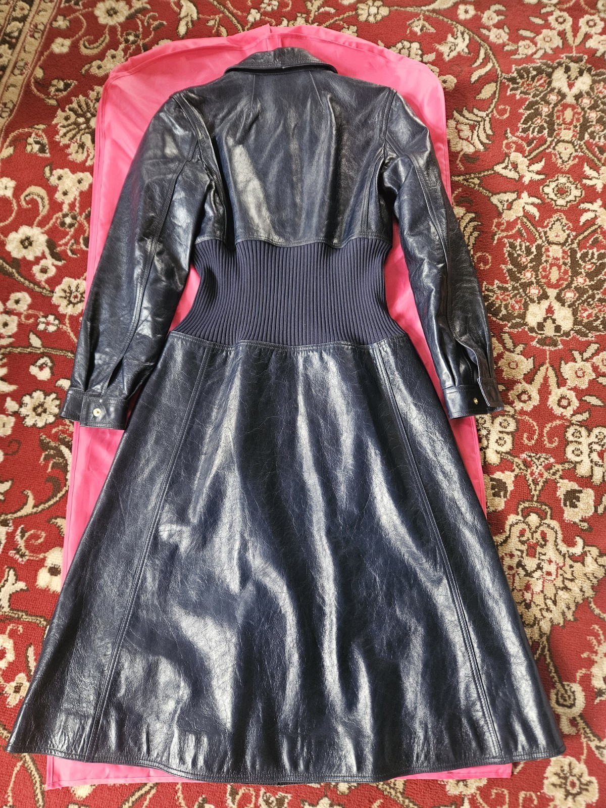 Tory Burch Blue Leather Long Coat With Hardwear sz 8 NWOT image 10